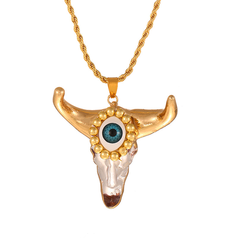 Lake Green Beaded Eye Bull Head Twist Necklace