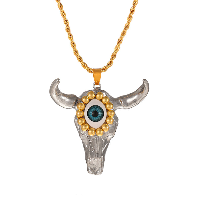 Lake Green Beaded Eye Bull Head Twist Necklace