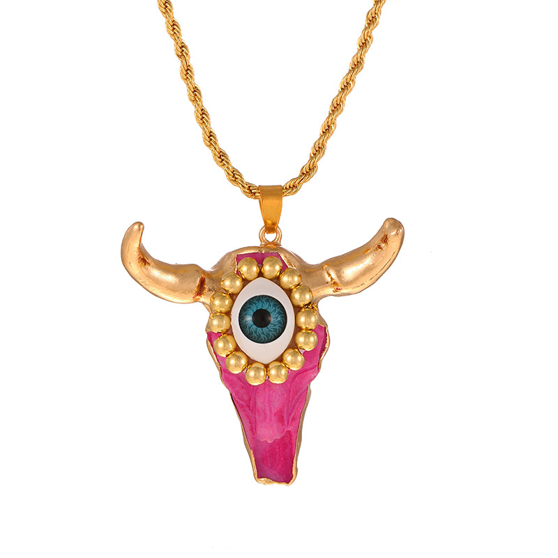 Lake Green Beaded Eye Bull Head Twist Necklace