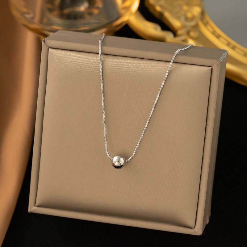 Large Beaded Necklace In Steel Color Titanium Steel Pearl Necklace