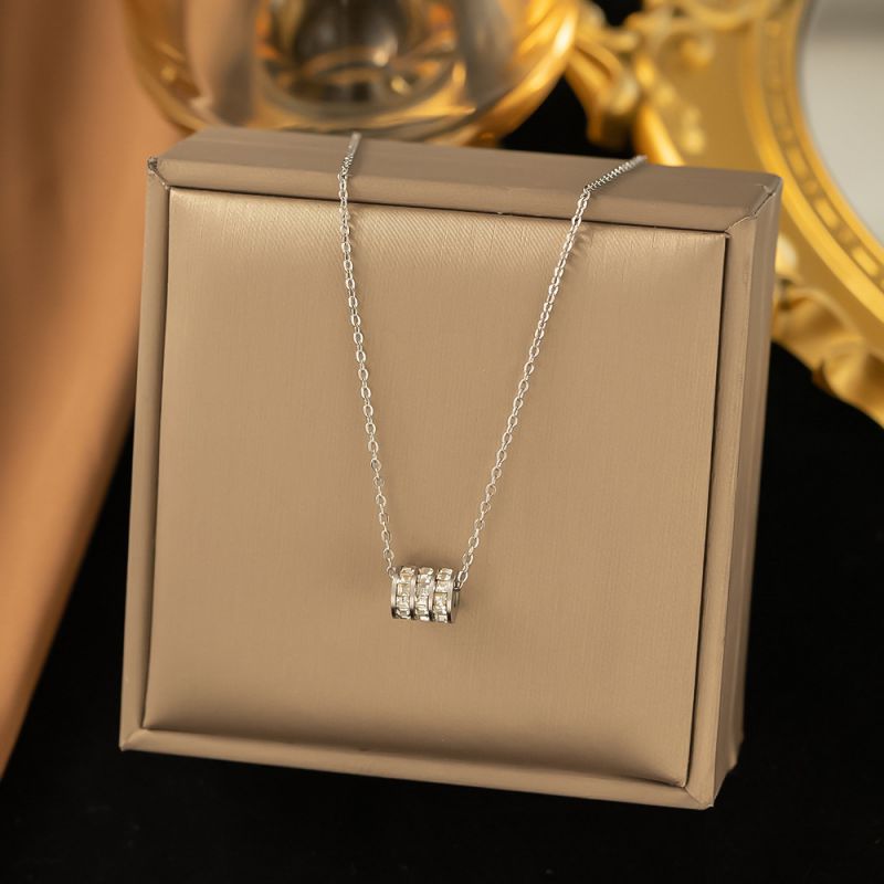 Large Beaded Necklace In Steel Color Titanium Steel Pearl Necklace