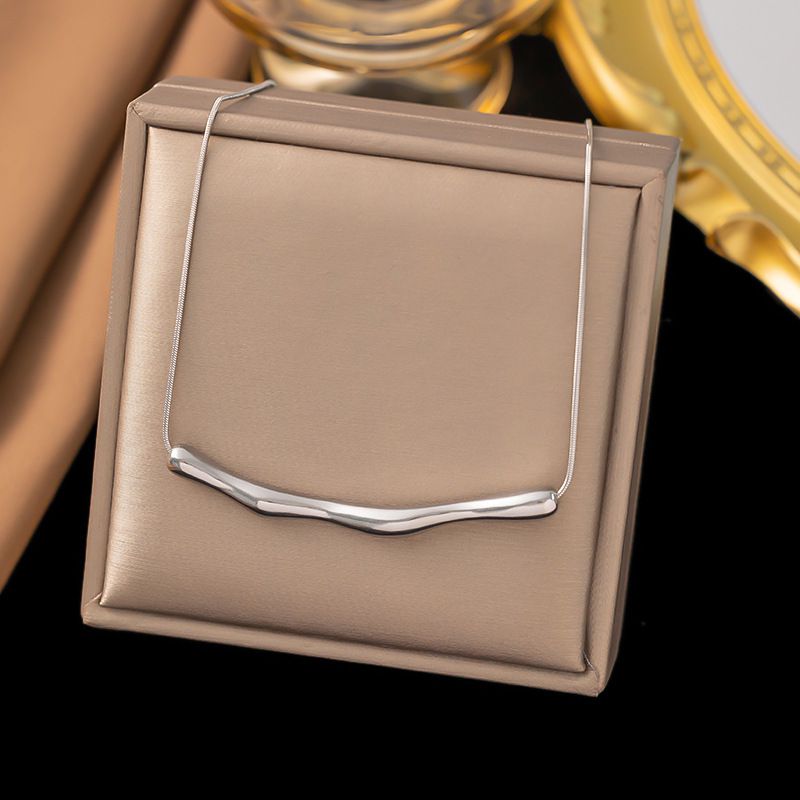 Large Beaded Necklace In Steel Color Titanium Steel Pearl Necklace