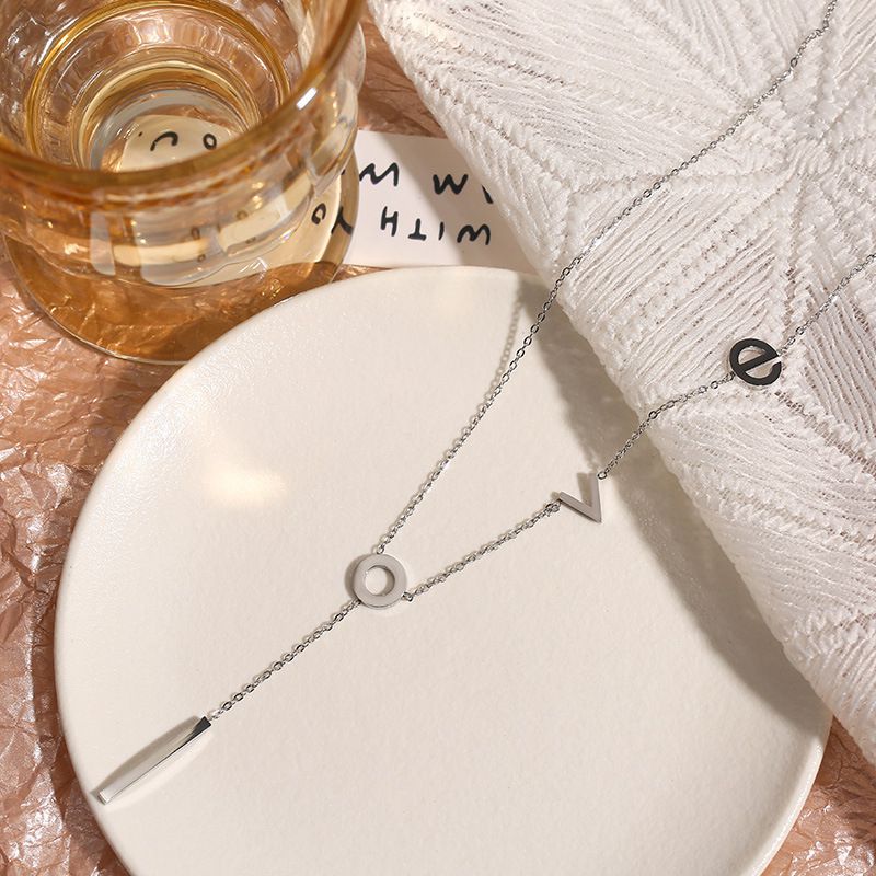 Large Beaded Necklace In Steel Color Titanium Steel Pearl Necklace