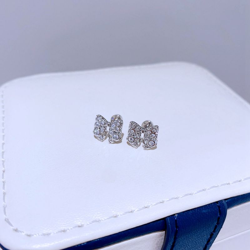 Large Gold Bow Titanium Steel Diamond-encrusted Bow Earrings