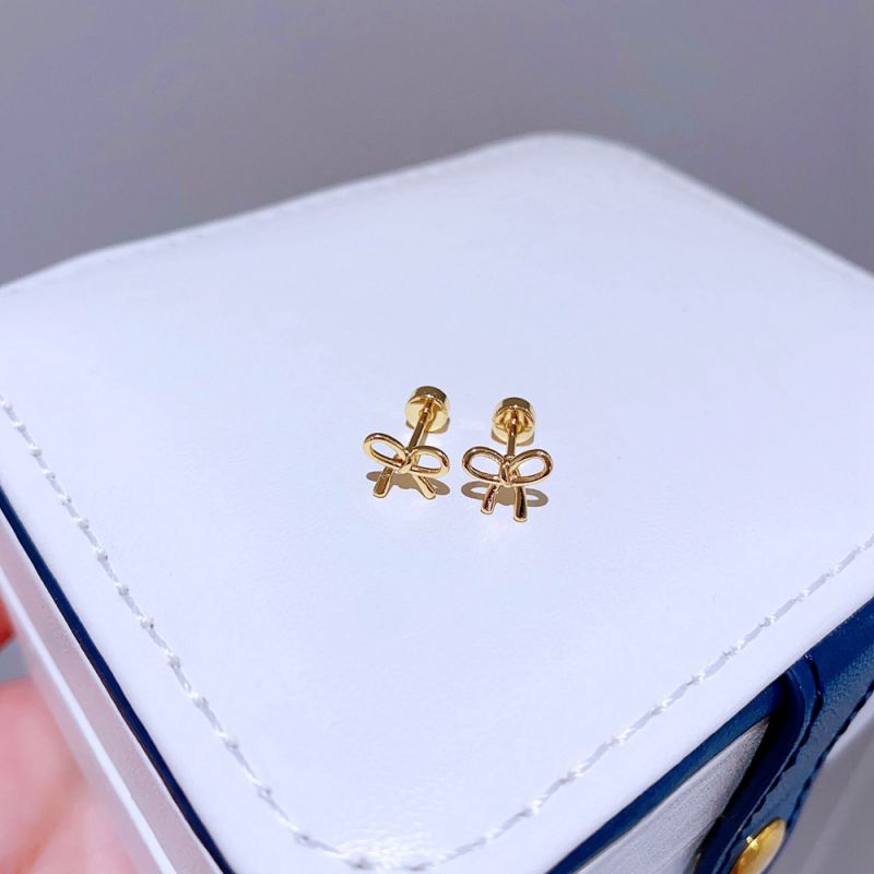 Large Gold Bow Titanium Steel Diamond-encrusted Bow Earrings