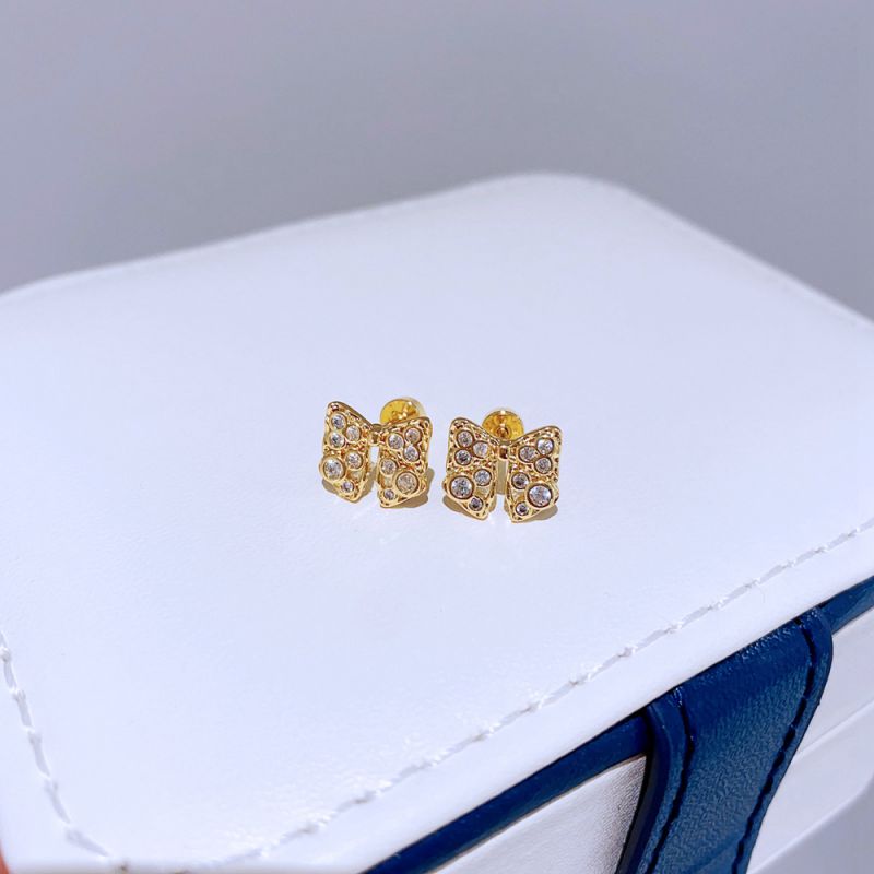 Large Gold Bow Titanium Steel Diamond-encrusted Bow Earrings