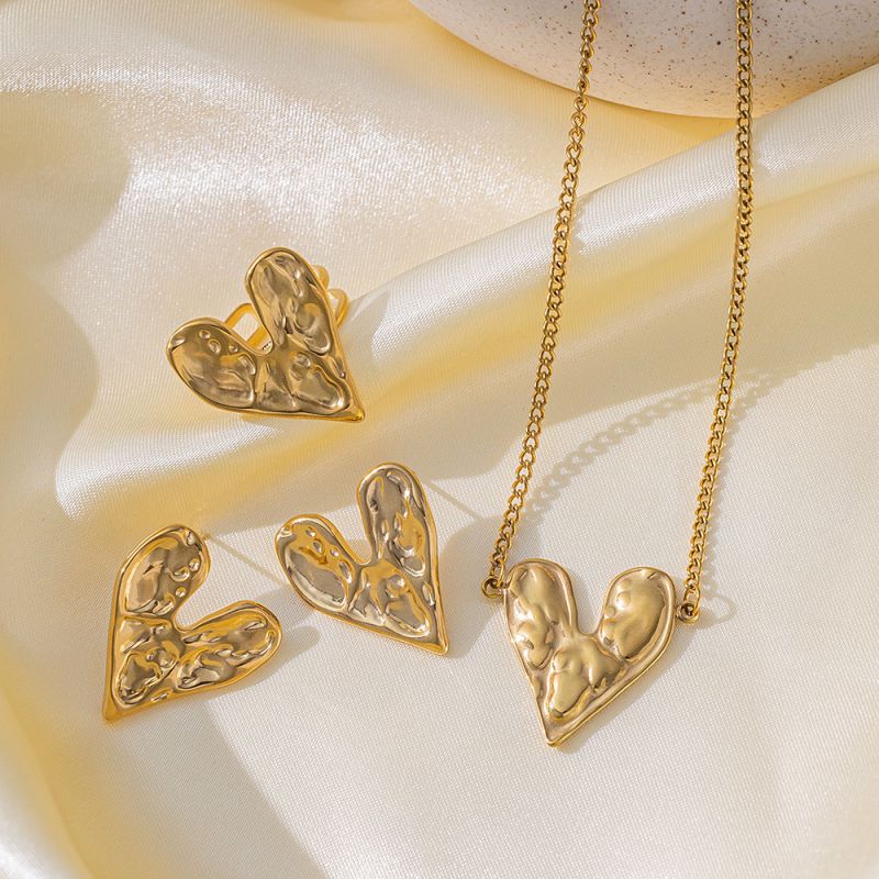 Lava Heart Necklace Gold Titanium Steel Lava Heart Necklace