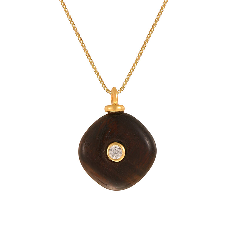 Leather Pink Irregular Natural Stone Inlaid Zirconium Copper Necklace