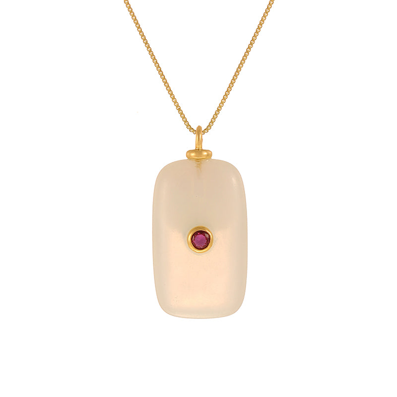 Leather Pink Irregular Natural Stone Inlaid Zirconium Copper Necklace