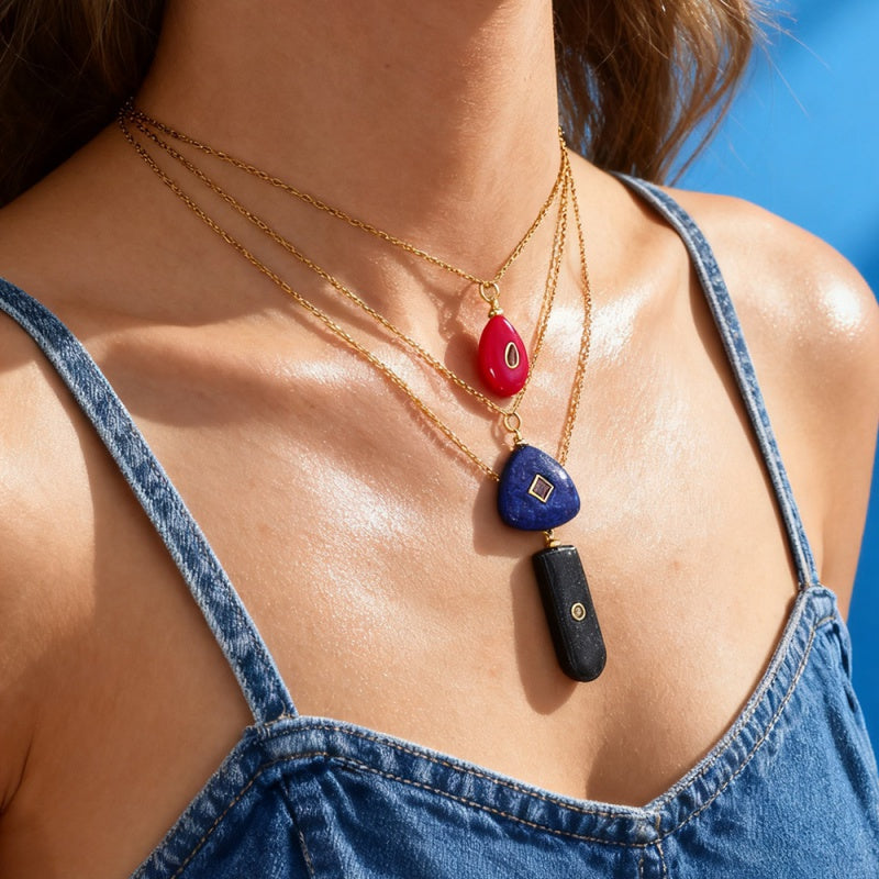 Leather Pink Irregular Natural Stone Inlaid Zirconium Copper Necklace