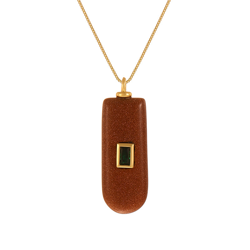 Leather Pink Irregular Natural Stone Inlaid Zirconium Copper Necklace