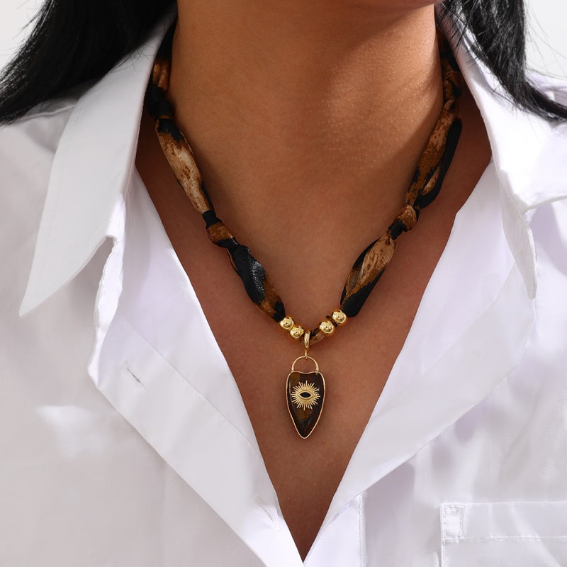 Leopard Natural Stone Heart Eye Beaded Necklace