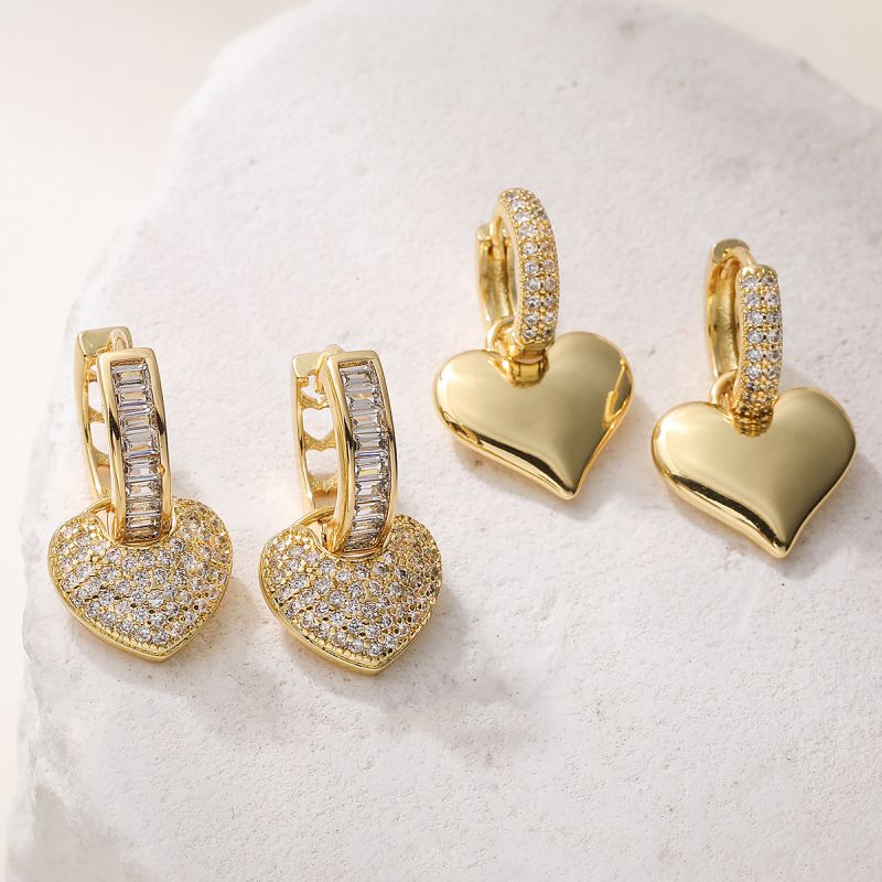 Love 1# Copper Gold-plated Diamond Heart Earrings