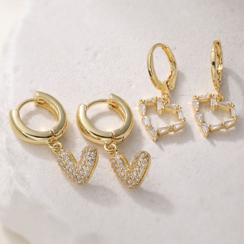 Love 2# Copper Diamond Heart Earrings