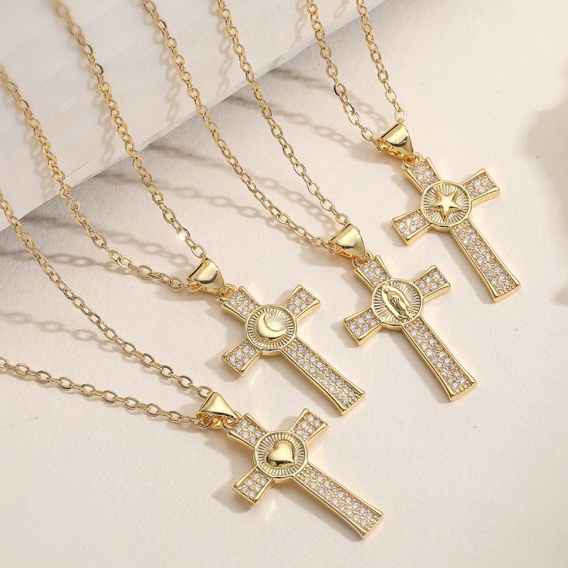 Love Copper Diamond-encrusted Heart Cross Necklace