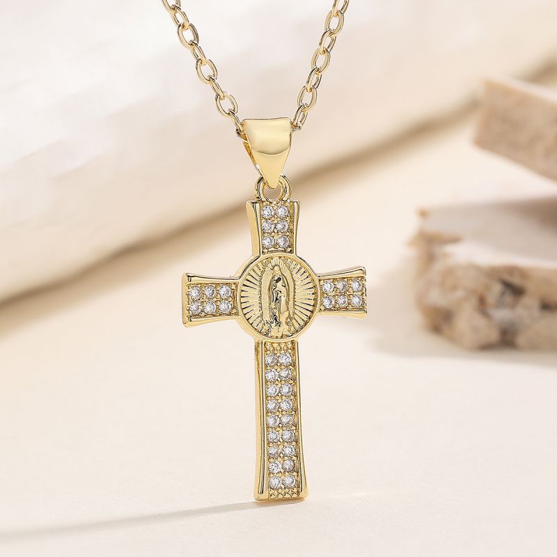 Love Copper Diamond-encrusted Heart Cross Necklace