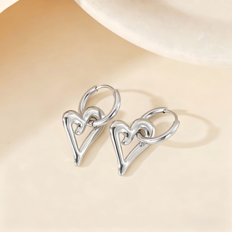 Love Silver Titanium Steel Heart Earrings