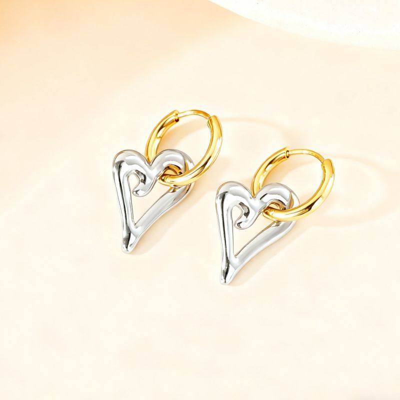 Love Silver Titanium Steel Heart Earrings