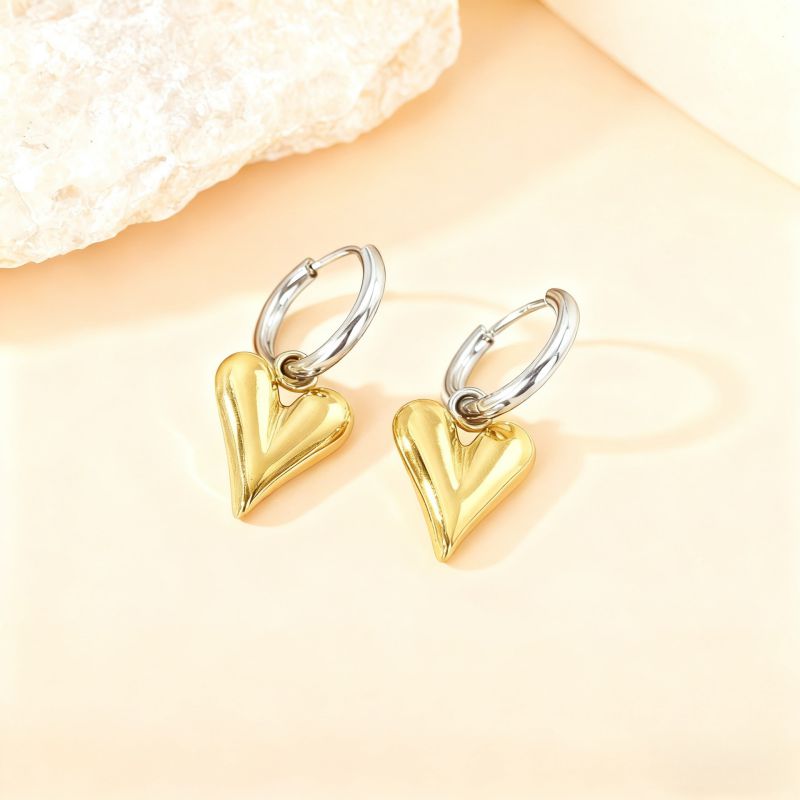 Love Silver Titanium Steel Heart Earrings