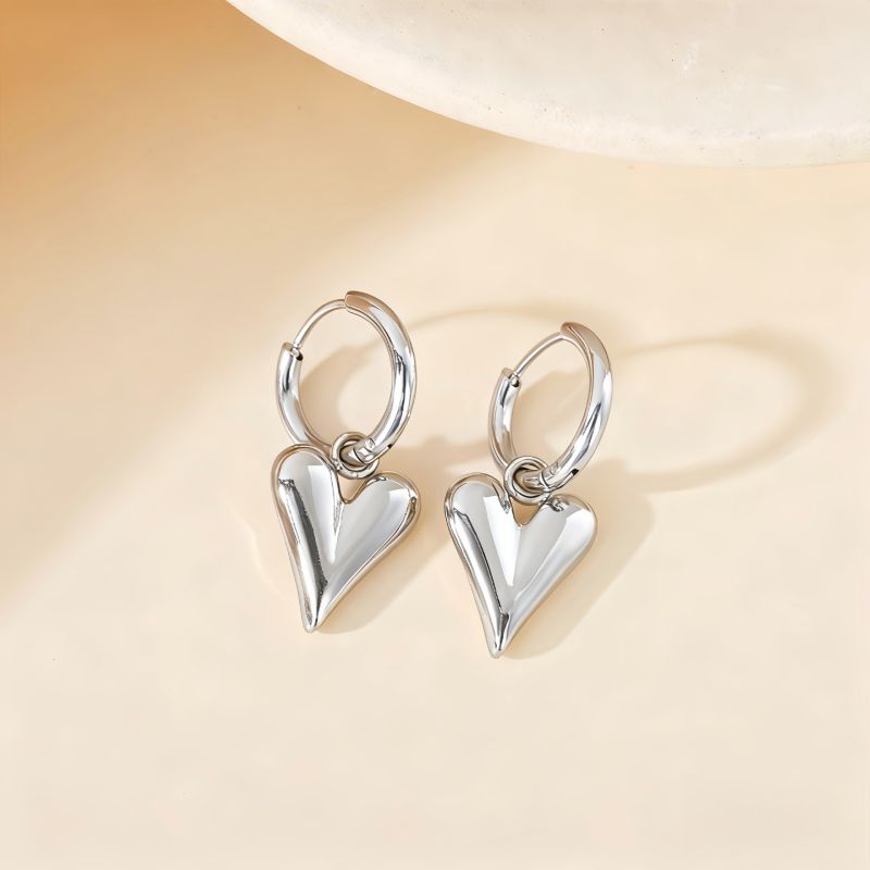 Love Silver Titanium Steel Heart Earrings