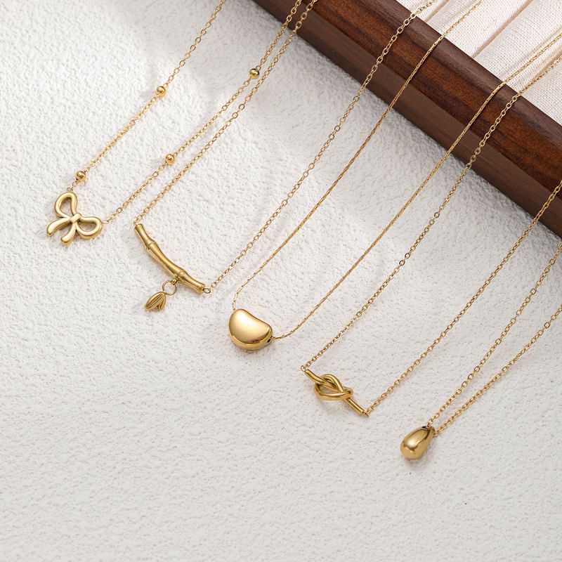 Love Titanium Steel Bamboo Knotted Love Bow Drop-shaped Necklace