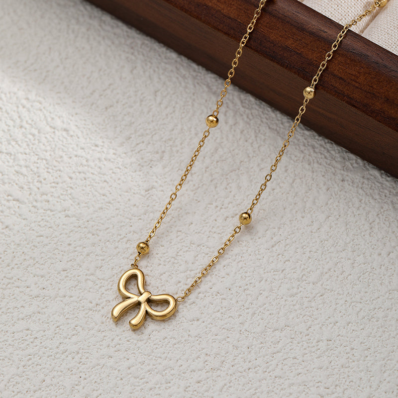 Love Titanium Steel Bamboo Knotted Love Bow Drop-shaped Necklace