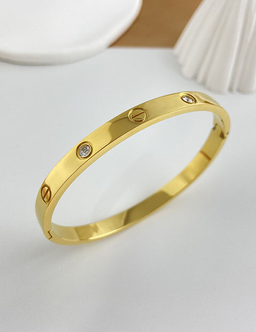 Fashion Gold 6 Nails 4 Diamonds (6mm) Titanium Steel Geometric Bracelet With Diamonds