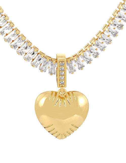 Fashion Golden 2 Copper Paved Zirconia Heart Pendant Necklace