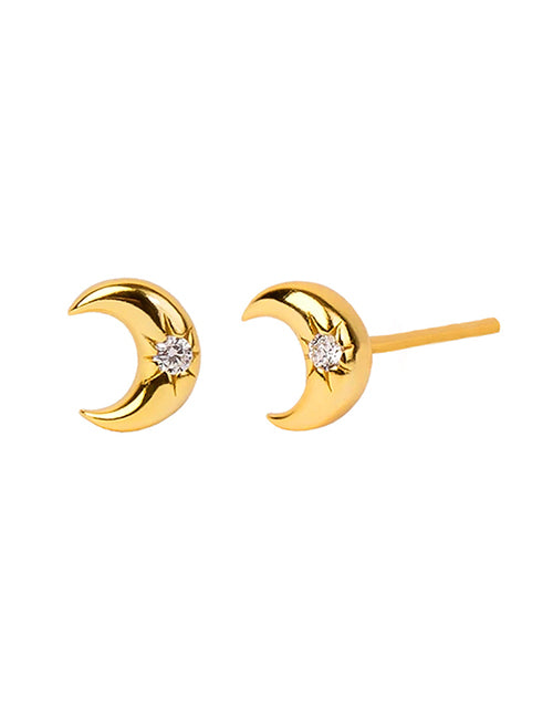 Fashion 5# Copper And Diamond Moon Stud Earrings