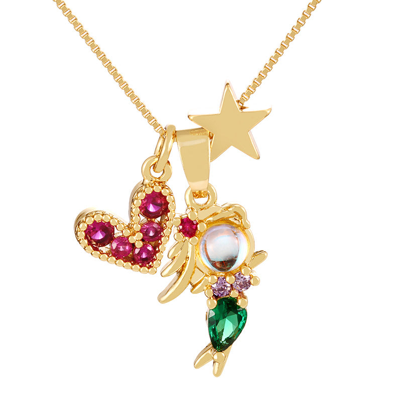 Fashion Golden 1 Copper Paved Zirconia Heart Princess Pendant Necklace