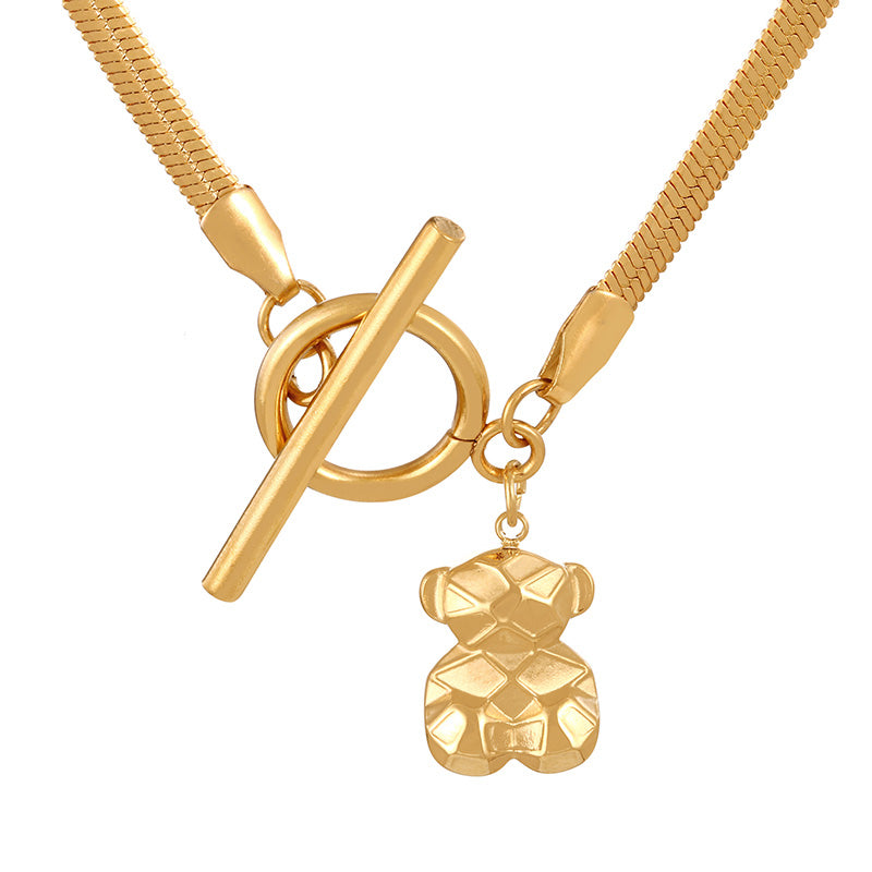 Fashion Golden 1 Titanium Steel Bull Head Pendant Ot Buckle Snake Bone Chain Necklace