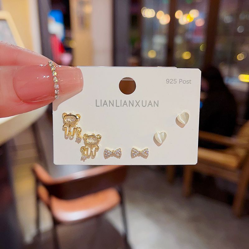 Fashion 6# Zirconia Geometric Earrings Set In Copper