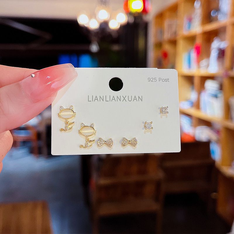 Fashion 6# Zirconia Geometric Earrings Set In Copper