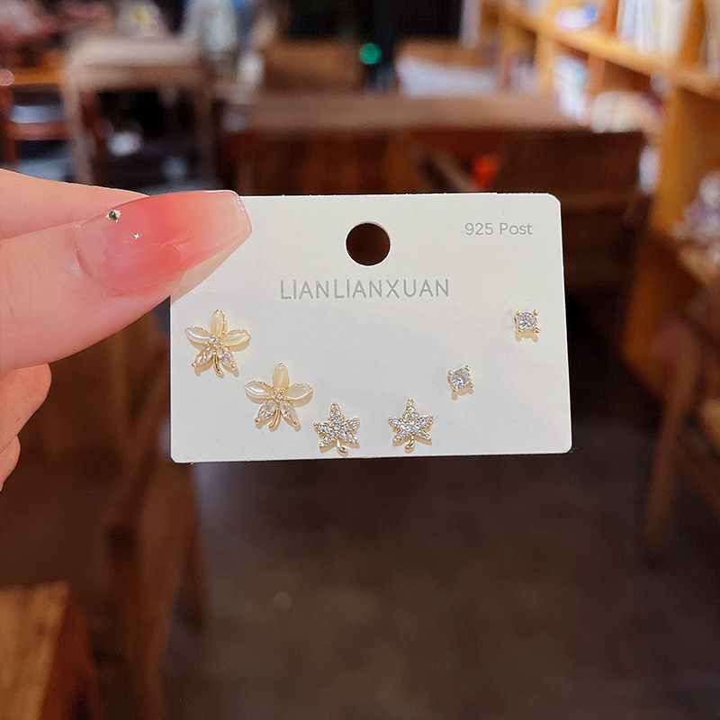 Fashion 6# Zirconia Geometric Earrings Set In Copper