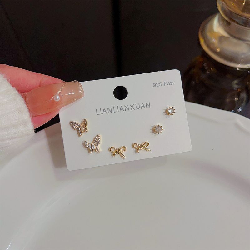 Fashion 6# Zirconia Geometric Earrings Set In Copper