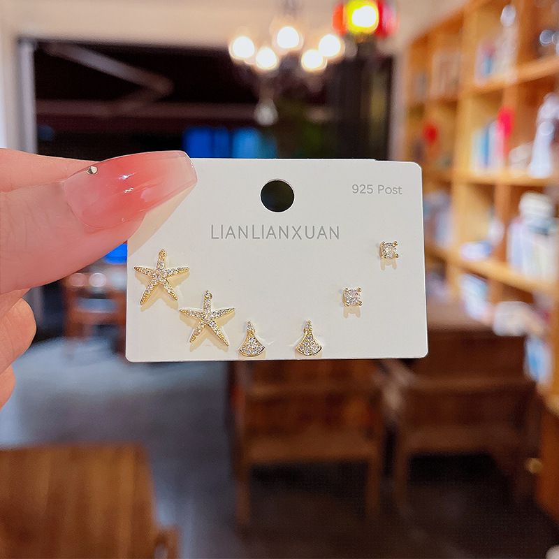 Fashion 6# Zirconia Geometric Earrings Set In Copper