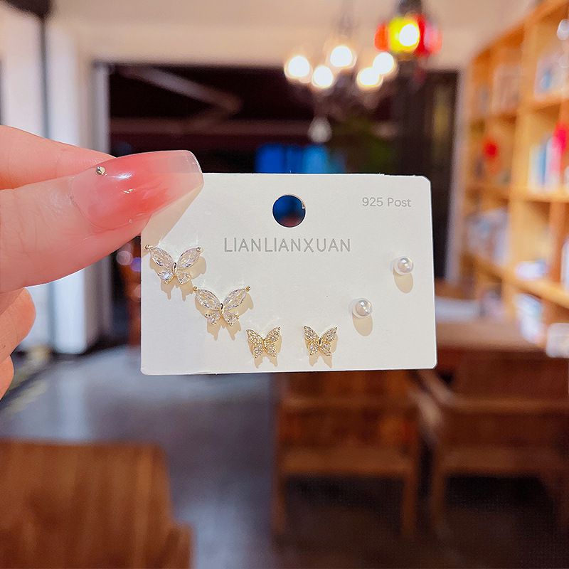 Fashion 6# Zirconia Geometric Earrings Set In Copper