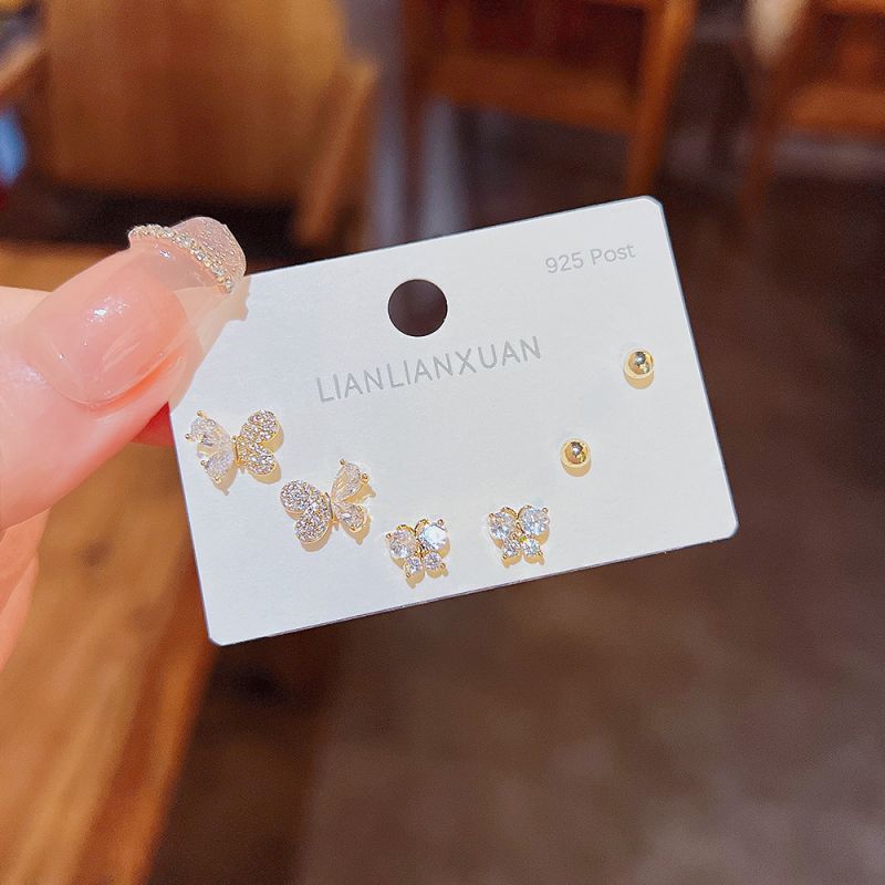 Fashion 6# Zirconia Geometric Earrings Set In Copper