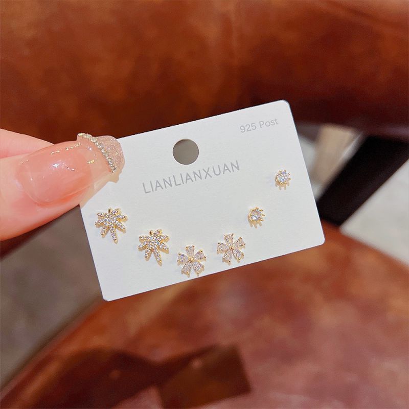 Fashion 6# Zirconia Geometric Earrings Set In Copper