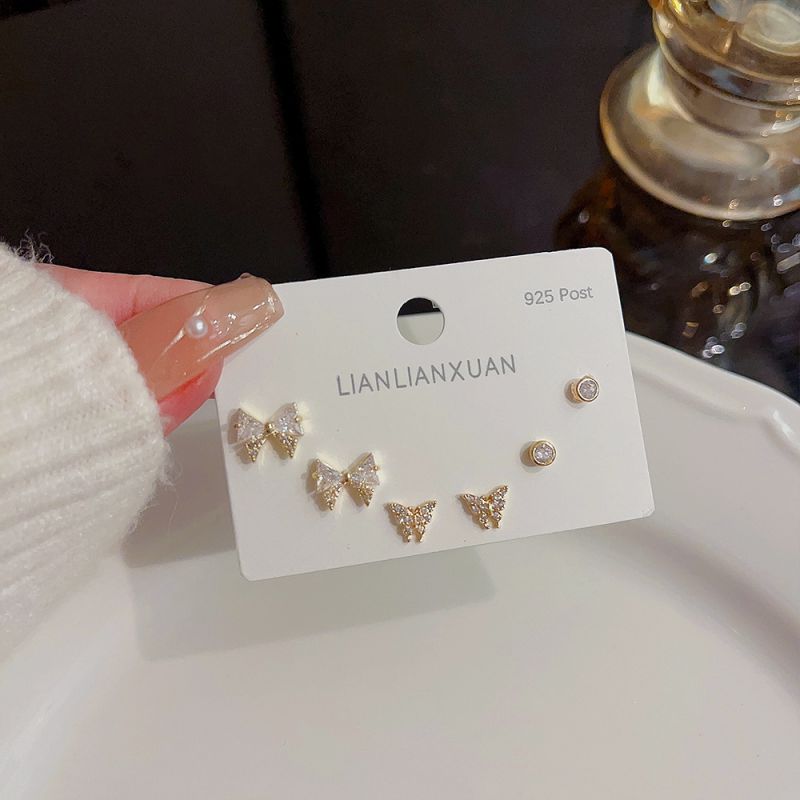 Fashion 6# Zirconia Geometric Earrings Set In Copper