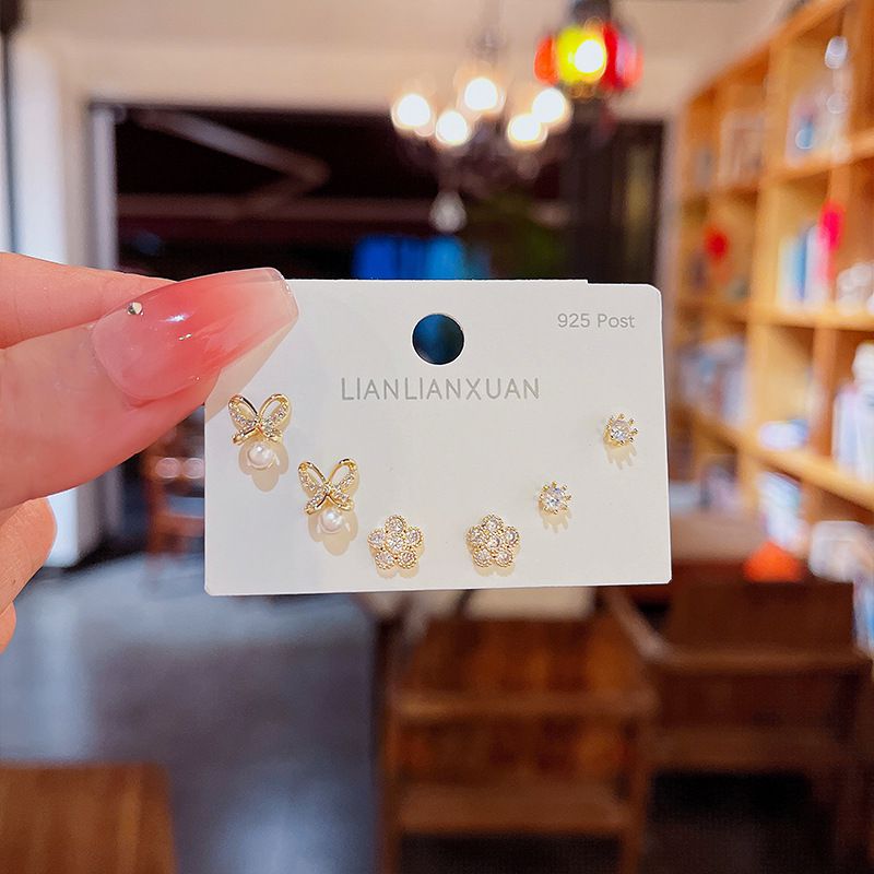 Fashion 6# Zirconia Geometric Earrings Set In Copper