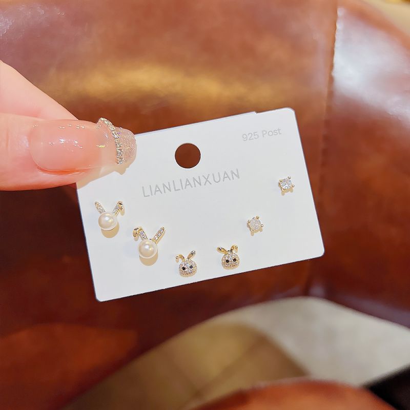 Fashion 6# Zirconia Geometric Earrings Set In Copper