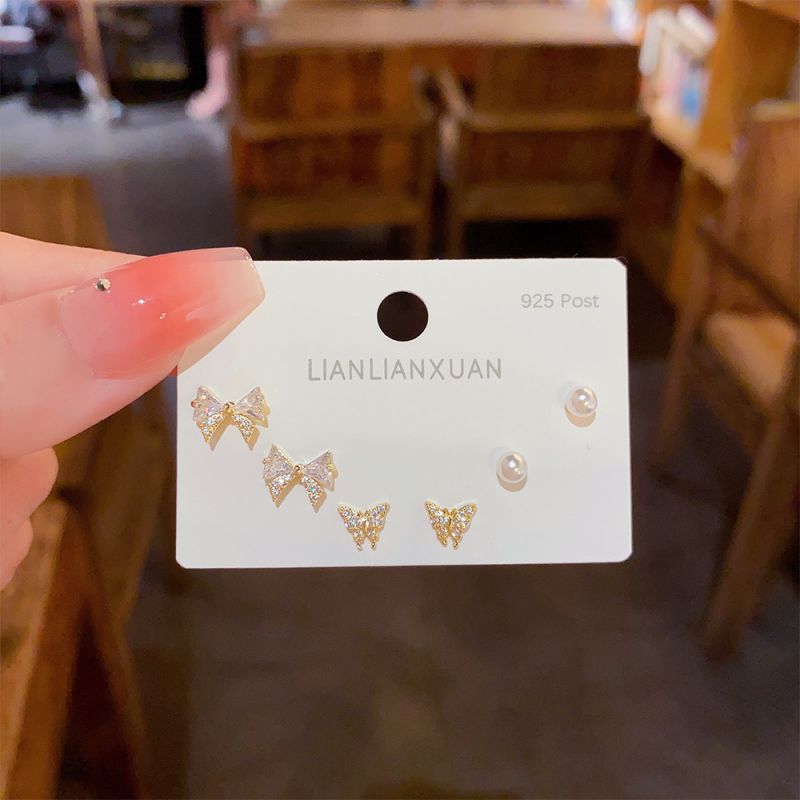 Fashion 6# Zirconia Geometric Earrings Set In Copper