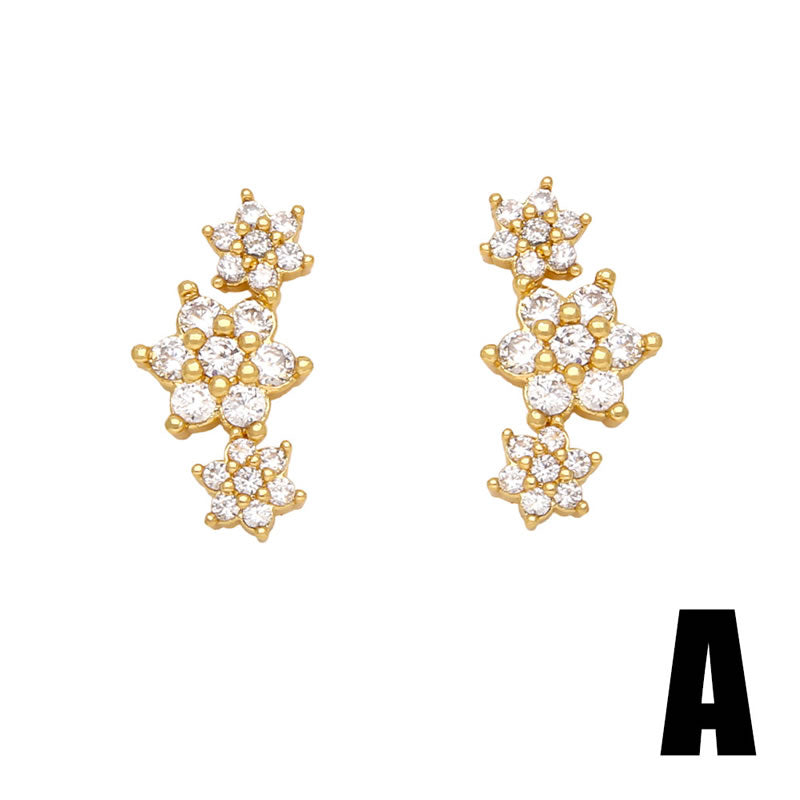 Fashion C Zirconia Star And Moon Stud Earrings In Copper