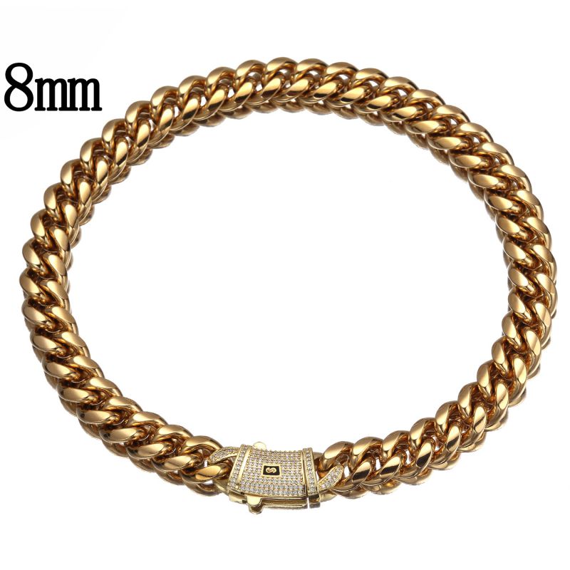 Fashion 6mm 8inch Bracelet Stainless Steel Geometric Spring Clasp Men's Bracelet