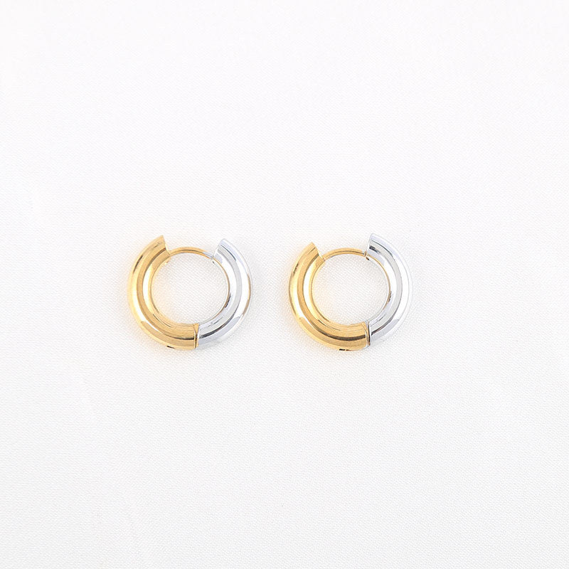 Fashion Gold 4*12mm(single) Stainless Steel Colorblock Round Earrings