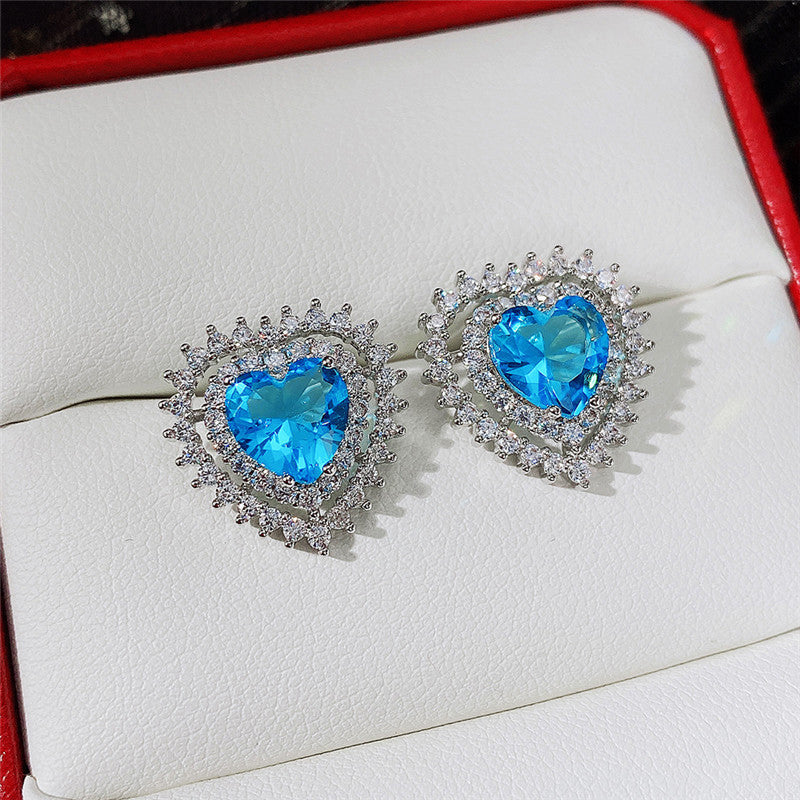 Fashion Colorful Brass And Diamond Heart Stud Earrings