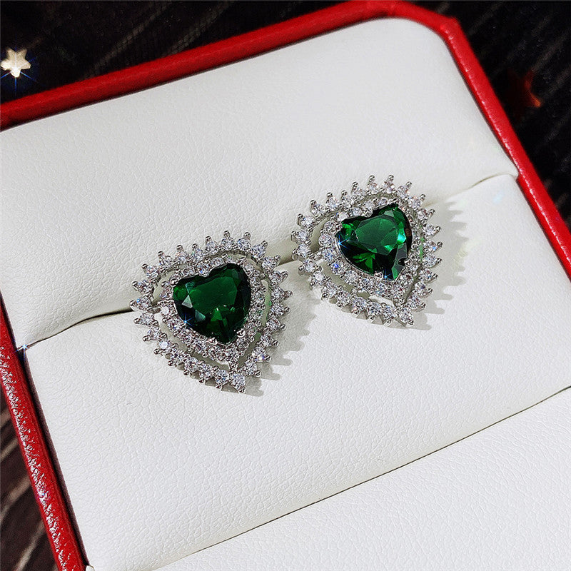 Fashion Colorful Brass And Diamond Heart Stud Earrings