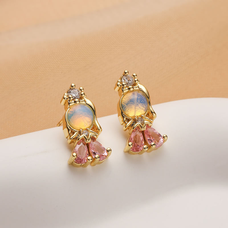 Fashion 1# Gold-plated copper princess earrings with zirconium