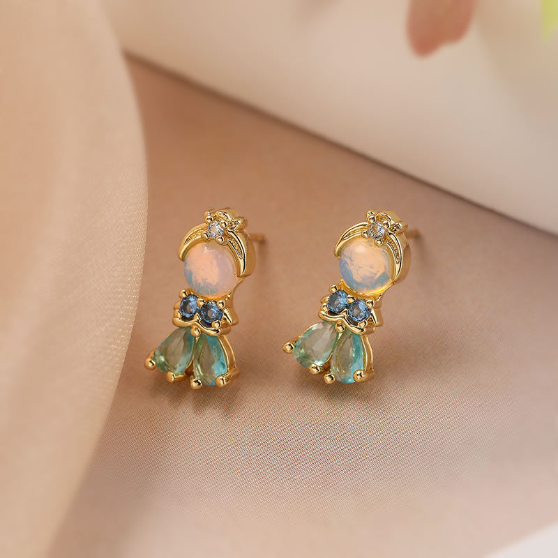 Fashion 1# Gold-plated copper princess earrings with zirconium